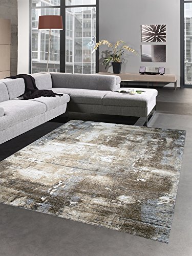 CARPETIA Designer Teppich Wohnzimmerteppich Kurzflor Stein Optik braun beige grau Größe 140x200 cm von CARPETIA
