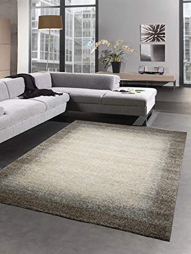 CARPETIA Designer Teppich Wohnzimmerteppich Kurzflor Teppich mit Bordüre braun beige Creme Größe 160x230 cm von CARPETIA