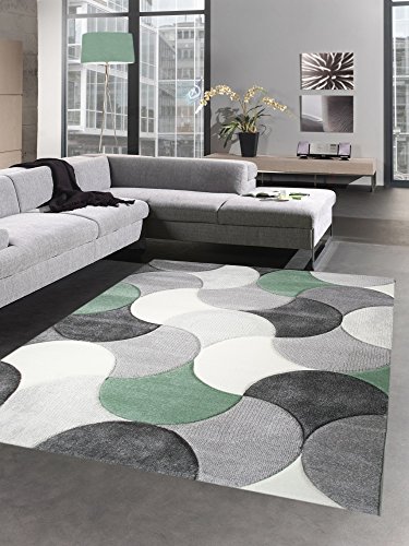 CARPETIA Designer Teppich Wohnzimmerteppich Kurzflor Tropfen grün grau Größe 80 x 300 cm von CARPETIA