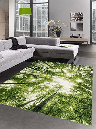 CARPETIA Designer Teppich Wohnzimmerteppich Kurzflor Wald Bäume in grün Größe 200 x 290 cm von CARPETIA