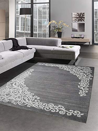 CARPETIA Designer Teppich Wohnzimmerteppich Ornamente Glitzer Creme grau Creme Größe 200x280 cm von CARPETIA