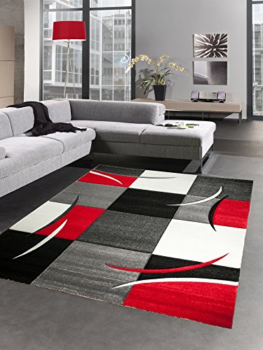 CARPETIA Designer Teppich Wohnzimmerteppich karo rot grau Creme schwarz Größe 60x110 cm von CARPETIA