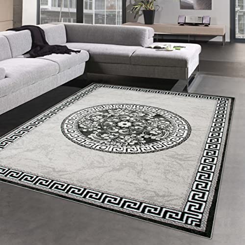 CARPETIA Orientalischer Teppich mit Bordüre & Glitzergarn | Oeko-TEX | Creme grau 120x160 cm von CARPETIA