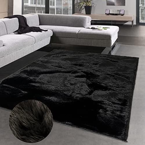 CARPETIA Edler Luxusteppich Wohnzimmer • schön weich • „Rabbit“ in Black, 200 x 280 cm von CARPETIA