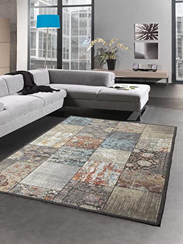 CARPETIA Eleganter Teppich mit Quadraten modern orientalisch Gemustert bunt braun grau orange Größe 80x150 cm von CARPETIA