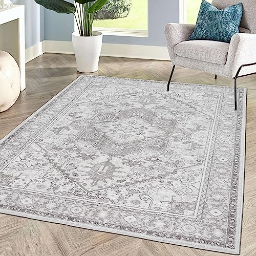 CARPETIA Entspannender Orientteppich groß Ornament Verzierungen Antirutsch Gang Flur Wohnzimmer gemütlich grau, 300 x 400 cm von CARPETIA