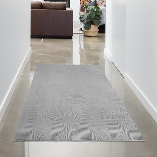 CARPETIA Flur-Teppich Läufer Korridor Hoch-Tief-Effekt klein unifarben strapazierfähig flauschig Liniendesign weiß, 80x300 cm von CARPETIA