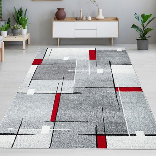 CARPETIA Gästezimmerteppich Wohnzimmer pflegeleicht Strichmuster in eleganten Rot- und Graufarben 140 x 200 cm CARPETIA Gästezimmerteppich Wohnzimmer pflegeleicht Strichmuster in eleganten Rot- und Graufarben 140 x 200 cm von CARPETIA