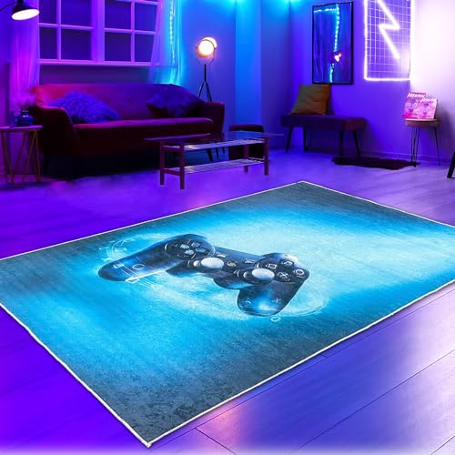 CARPETIA Gaming-Teppich Gamer Zimmer Teenager lebendige Neon-Farben ikonische Symbole 120x170 cm schwarzer Hintergrund von CARPETIA