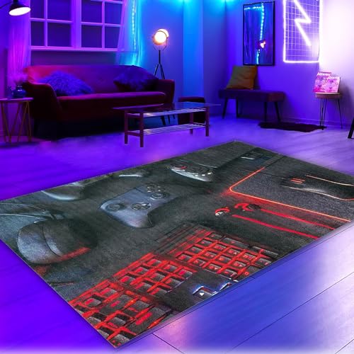 CARPETIA Gaming-Teppich Schwarzes Design Leuchtend rote Akzente - Gaming Setup - 100 x 150 cm von CARPETIA