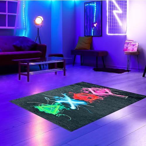 CARPETIA Gamingteppich farbecht leicht zu pflegen antirutsch langlebig leuchtende Neonfarbene Symbole in bunt, 100 x 150 cm von CARPETIA