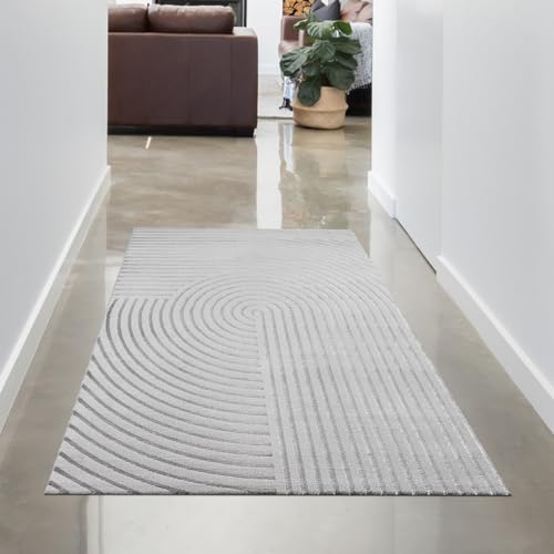 CARPETIA Grauer Teppich mit gebogenen Linien und glänzenden Fäden Größe 80 x 300 cm von CARPETIA