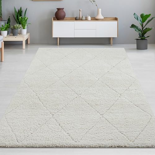 CARPETIA Hochflor Teppich Wohnzimmer Schlafzimmer Rauten Design extra groß weich pflegeleicht dekorativ robust modern harmonisch Fußbodenheizung geeignet langlebig 240 x 340 cm von CARPETIA