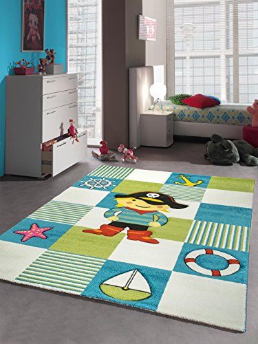 CARPETIA KINDERTEPPICH SPIELTEPPICH Pirat TÜRKIS BLAU Creme Größe 80x150 cm von CARPETIA