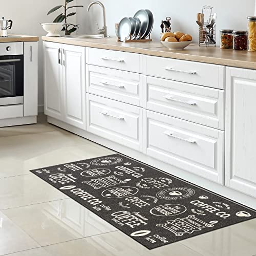 CARPETIA Waschbarer Küchenteppich Küchenläufer rutschfest Coffee dunkelgrau - schwarz - weiß flach lang 67 x 180 cm von CARPETIA