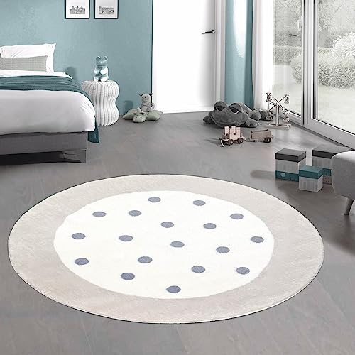 CARPETIA Kinder-Teppich weich Rund pflegeleicht Creme-grau Punkte-Umrandung 120 cm rund CARPETIA Kinder-Teppich weich Rund pflegeleicht Creme-grau Punkte-Umrandung 120 cm rund von CARPETIA
