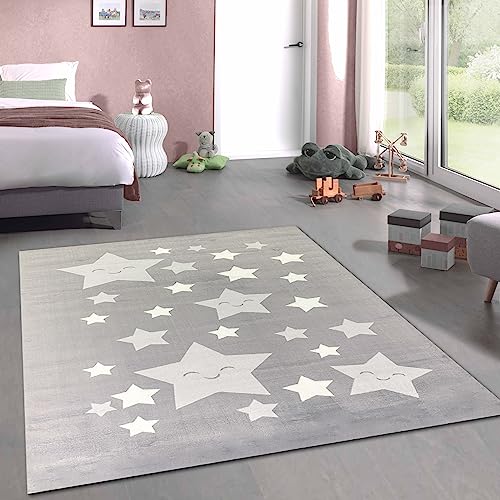 CARPETIA Kinder-Teppich weich flauschig Sternchen anthrazit grau weiß120x170 cm CARPETIA Kinder-Teppich weich flauschig Sternchen anthrazit grau weiß120x170 cm von CARPETIA