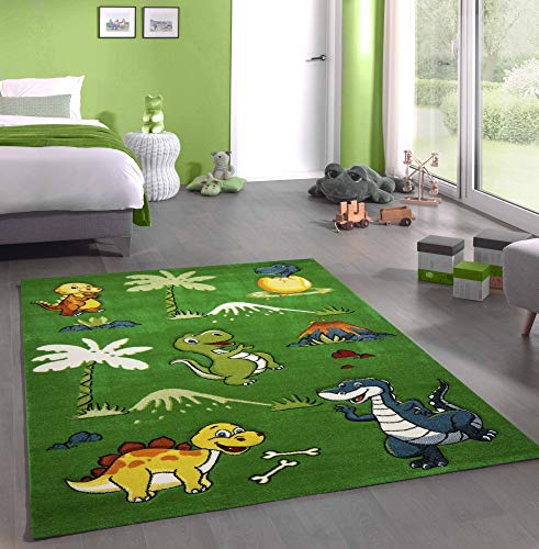 CARPETIA Kinderteppich Dinosaurier Kinderzimmerteppich Dinos grün Größe 160x230 cm von CARPETIA