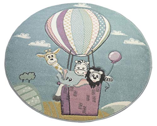 CARPETIA Teppich Kinderzimmer Kinderzteppich Babyteppich Jungen Heißluftballon Tiere blau Größe 120 cm Rund CARPETIA Teppich Kinderzimmer Kinderzteppich Babyteppich Jungen Heißluftballon Tiere blau Größe 120 cm Rund von CARPETIA