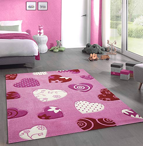 CARPETIA Kinderteppich Spielteppich Babyteppich Mädchen Herz rosa pink Größe 120 cm Rund von CARPETIA