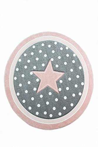 CARPETIA Kinderteppich Spielteppich Babyteppich Mädchen runder Teppich mit Stern rosa Creme grau Größe 120 cm Rund von CARPETIA