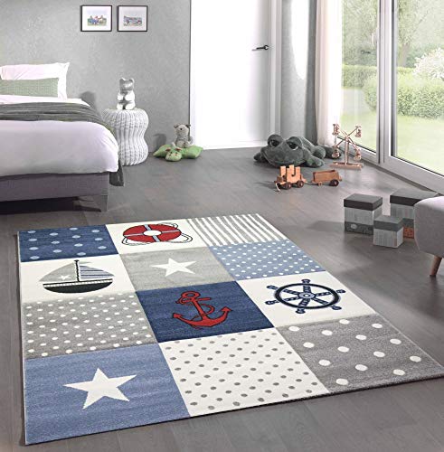CARPETIA Kinderteppich Spielteppich Kinderzimmer Jungen Maritim Meer kariert blau Größe 120x170 cm von CARPETIA