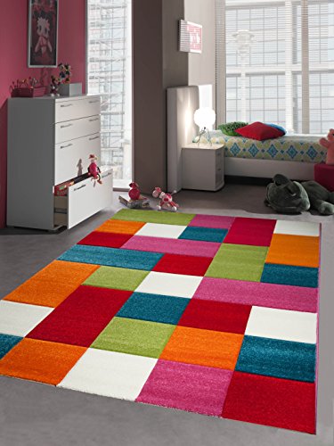 CARPETIA Kinderteppich Spielteppich Kinderzimmer Teppich Karo bunt türkis orange Weiss rot pink Größe 80x150 cm von CARPETIA