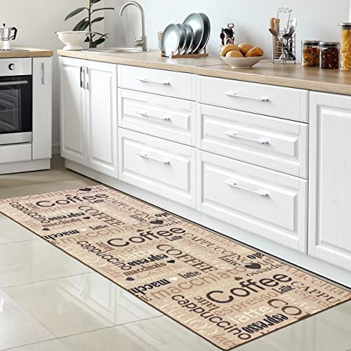 CARPETIA Küchenläufer Küchenteppich Küche Coffee Cappuccino Espresso Macchiato beige braun schwarz - Größe: 80x250 cm von CARPETIA