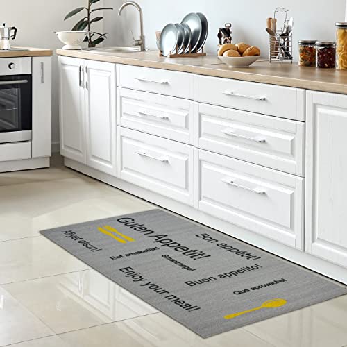 CARPETIA Küche Esszimmer Teppich Läufer Küchenläufer Küchenteppich modern grau, schwarzer & gelber Schriftzug - 80 x 150 cm von CARPETIA