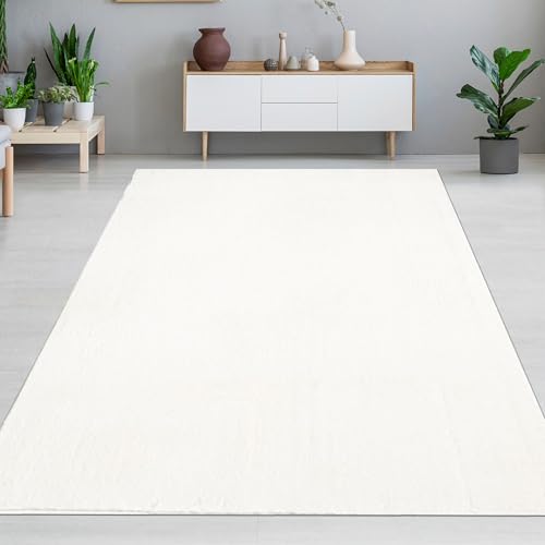 CARPETIA Kurzflorteppich Wohnzimmer Gästezimmer Schlafzimmer flauschig pflegeleicht waschbar Polyester Felloptik Creme 80 x 150 cm von CARPETIA