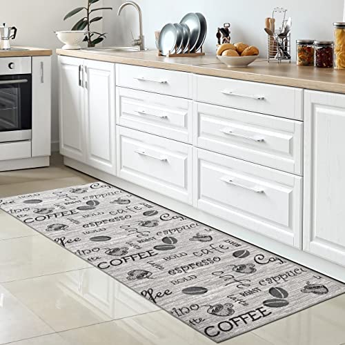CARPETIA Läufer Teppich Küche Cafe Cappucino Coffee waschbar Flachgewebe grau/dunkelgrau/schwarz 80 x 250 cm von CARPETIA
