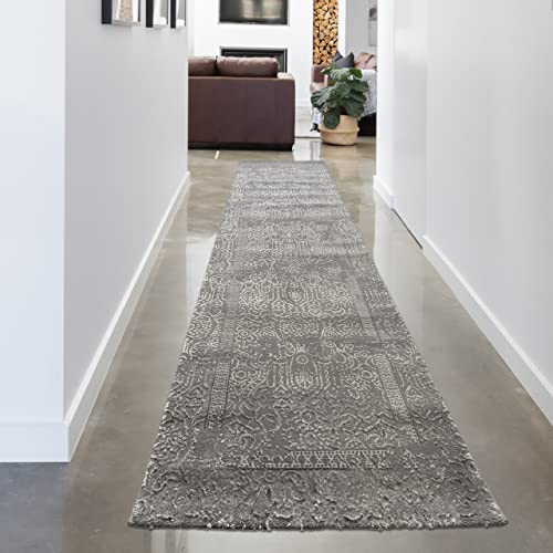 CARPETIA Langer Läufer Designer-Teppich modern orientalischer Stil • pflegeleicht • glänzend Silbergrau, 80 x 300 cm von CARPETIA