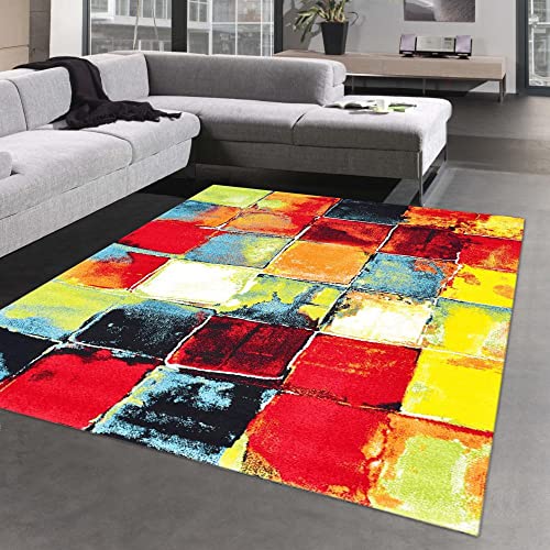 CARPETIA Moderner Designer Teppich mehrfarbige Quadrate orange grün Größe 160x230 cm von CARPETIA