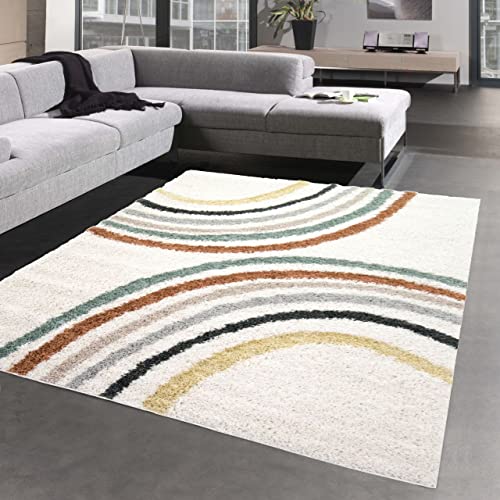 CARPETIA Moderner Designerteppich mit Halbkreis-Mustern | Öko-Tex Siegel | grün Creme - 120x170 cm von CARPETIA