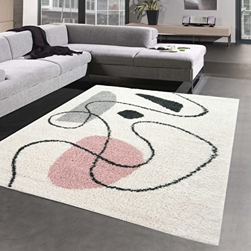 CARPETIA Moderner Designerteppich mit abstrakten Mustern | Öko-Tex Siegel | Creme rosa - 200x290 cm von CARPETIA