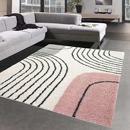 CARPETIA Moderner Designerteppich mit runden Mustern | Öko-Tex Siegel | rosa Creme - 200x290 cm von CARPETIA