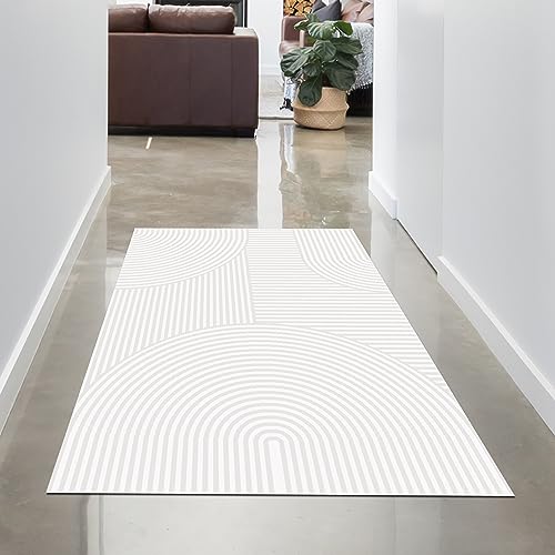 CARPETIA Moderner Läufer Flurläufer Garderobe Designer Teppich Hoch-Tief-Effekt 3D Linien weich einfarbig Creme hell kurz 80 x 150 cm von CARPETIA