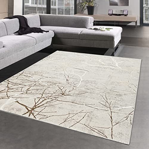 CARPETIA Moderner Schlafzimmer Designerteppich mit glänzenden Ästen abstrakt Creme, 120 x 170 cm von CARPETIA