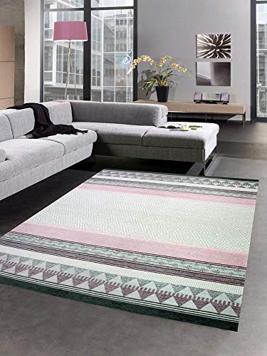 CARPETIA Moderner Teppich Designer Teppich Kelim Teppich rosa grau Größe 135x200 cm von CARPETIA