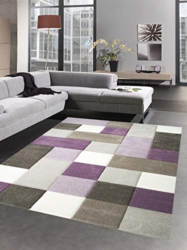 CARPETIA Moderner Teppich Kurzflor Teppich Karo Pastell lila beige Creme braun Größe 80x150 cm von CARPETIA