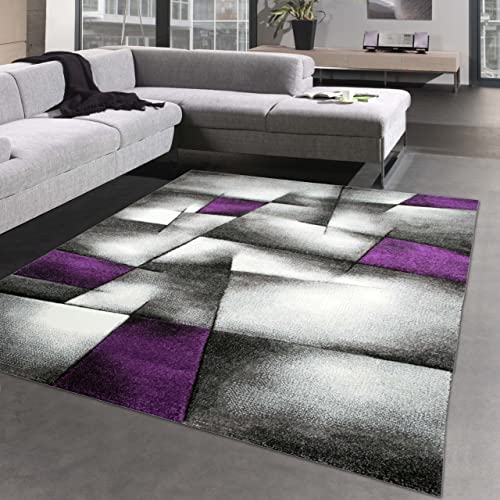 CARPETIA Moderner Teppich Kurzflor Wohnzimmerteppich Konturenschnitt karo abstrakt lila grau Weiss schwarz Größe 200 x 290 cm CARPETIA Moderner Teppich Kurzflor Wohnzimmerteppich Konturenschnitt karo abstrakt lila grau Weiss schwarz Größe 200 x 290 cm von CARPETIA