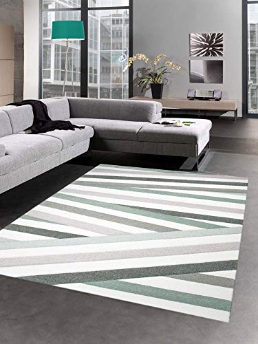 CARPETIA Moderner Teppich Kurzflor Wohnzimmerteppich Konturrenschnitt Streifen Pastell grün braun Creme Größe 80 x 300 cm CARPETIA Moderner Teppich Kurzflor Wohnzimmerteppich Konturrenschnitt Streifen Pastell grün braun Creme Größe 80 x 300 cm von CARPETIA