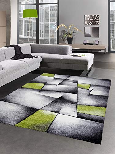 Moderner Teppich Kurzflor Wohnzimmerteppich karo abstrakt grün grau Größe 200 cm Rund von CARPETIA