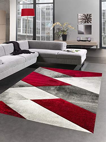 CARPETIA Moderner Teppich Kurzflor Wohnzimmerteppich karo abstrakt rot Größe 200 x 290 cm von CARPETIA