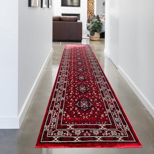 CARPETIA Orientalischer Teppich | Ornamente& Rauten Muster | in rot Größe 80 x 300 cm von CARPETIA