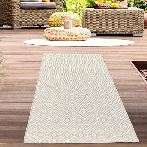 CARPETIA Outdoor Vorzelt Teppich Plastik wetterfest wasserfest pflegeleicht modern Camping Wohnmobil Läufer Rautenmuster beige 90 x 150 cm von CARPETIA