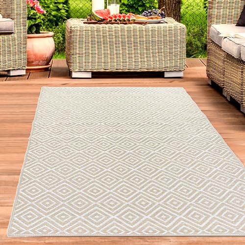 CARPETIA Outdoor Vorzelt Teppich Plastik wetterfest wasserfest pflegeleicht modern Camping Wohnmobil Rautenmuster beige 120 x 170 cm von CARPETIA