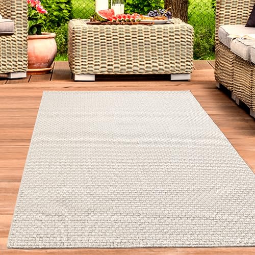 CARPETIA Outdoorteppich Balkon Terrasse Wohnzimmer Esszimmer Flachgewebe unifarben feine Gewebestruktur ruhige Optik zeitlos pflegeleicht wetterbeständig strapazierfähig Beige 160 x 230 cm von CARPETIA