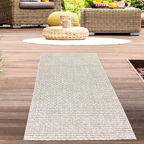 CARPETIA Outdoorteppich Balkon Terrasse Wohnzimmer Esszimmer Flachgewebe unifarben feine Gewebestruktur ruhige Optik zeitlos pflegeleicht wetterbeständig strapazierfähig Beige 80 x 150 cm von CARPETIA