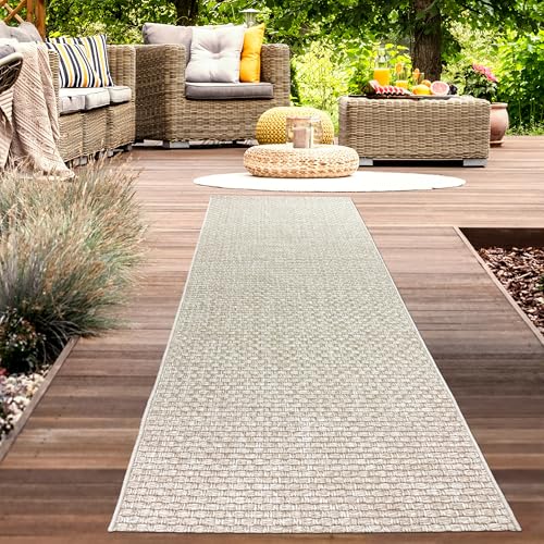 CARPETIA Outdoorteppich Balkon Terrasse Wohnzimmer Esszimmer Flachgewebe unifarben feine Gewebestruktur ruhige Optik zeitlos pflegeleicht wetterbeständig strapazierfähig Beige 80 x 250 cm von CARPETIA